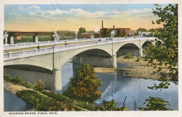 Historical Piqua Postcard Shawnee Bridge in Piqua