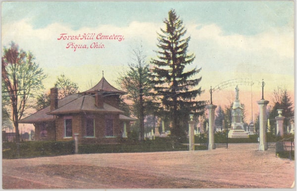 Historical Piqua Postcard Forest Hill Cemetery in Piqua