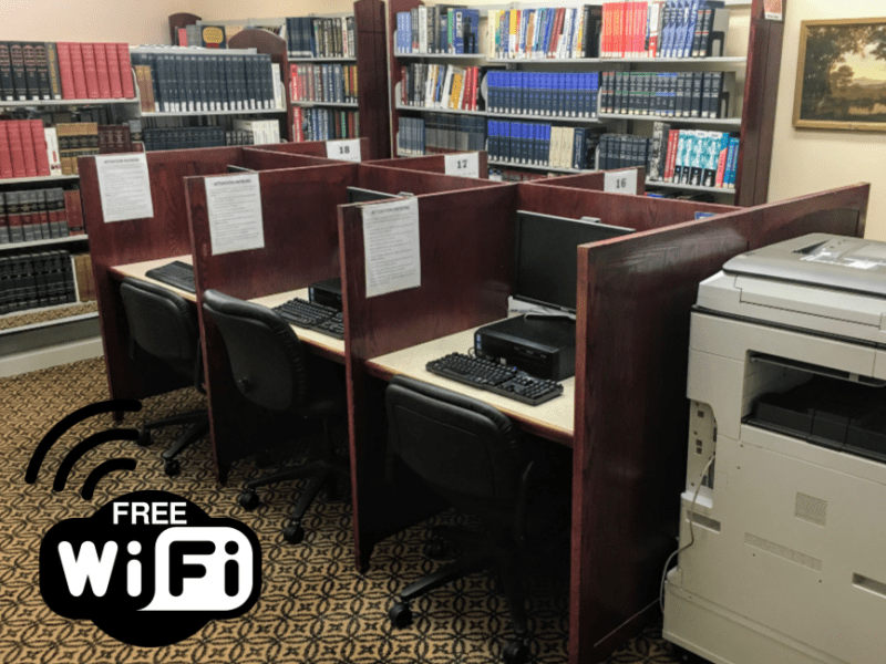 Photograph of one of the computer areas on the second floor of the Piqua Public Library.