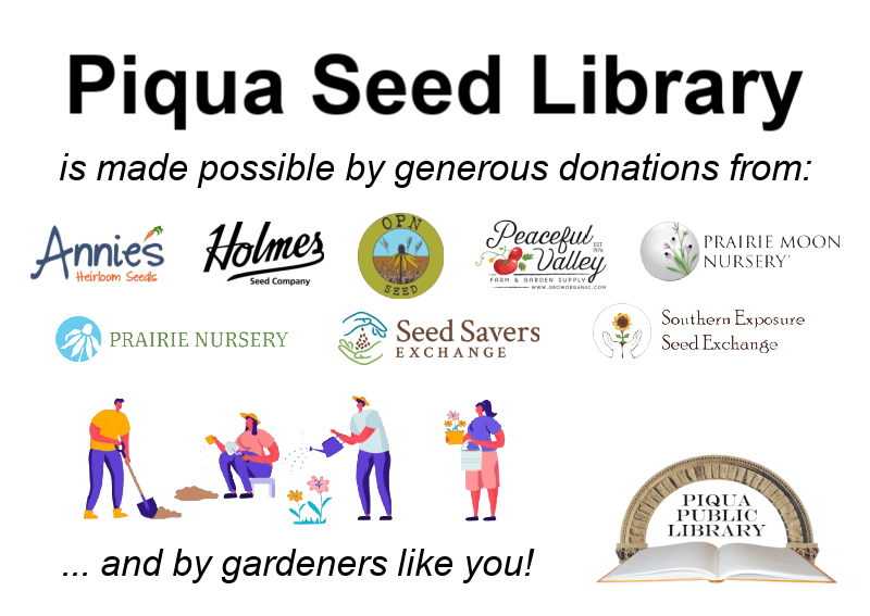 Graphic for Donations for the Seed Library are made possible by many different seed companies and local gardeners.