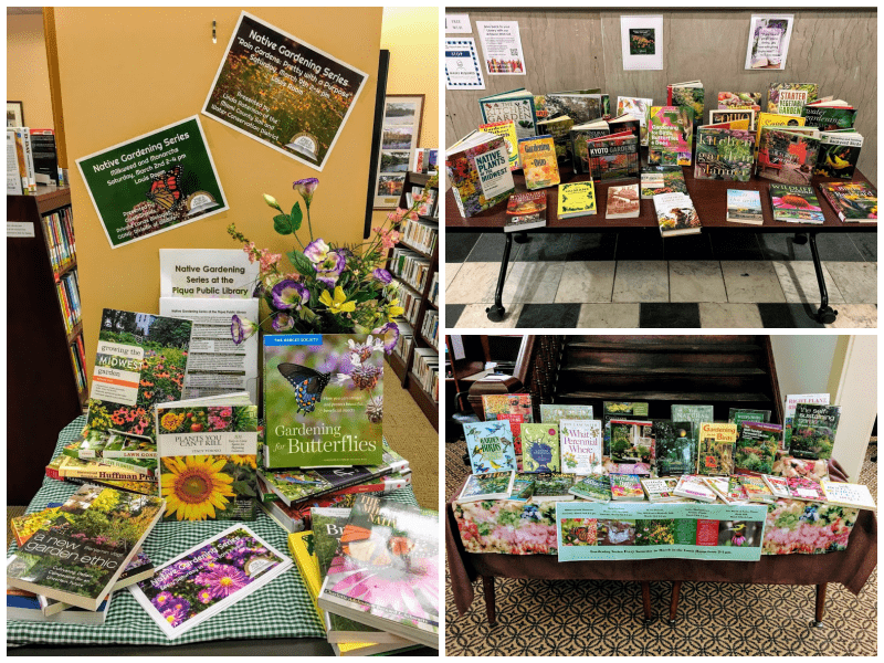 Three book displays featuring books on native gardening