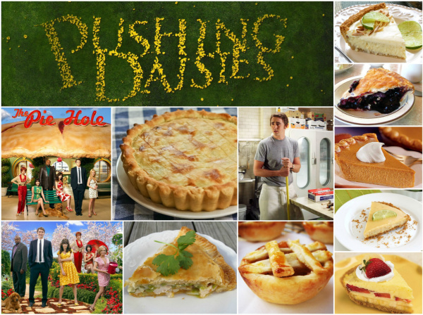 Collage of photographs of scenes and food from the television show, Pushing Daisies.